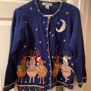 Arriveste Christmas Sweater Reindeer M blue
